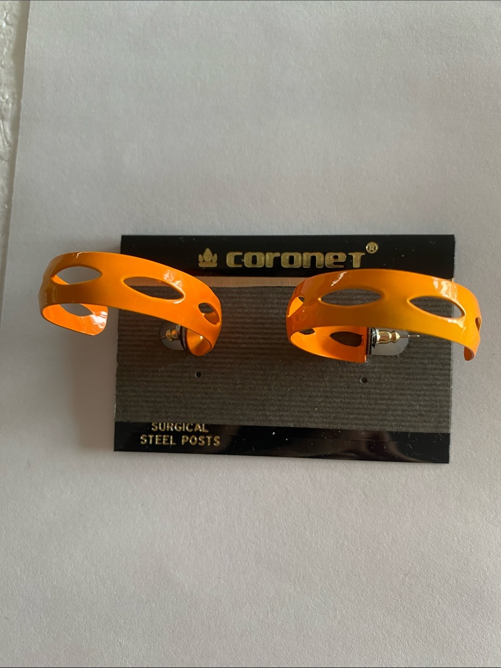 Orange Hoop Cutout Earrings Coronet Enameled